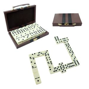 Factory hot sale cheap double 6 domino set in leather box custom logo ivory domino chips spinner pins for gambling products