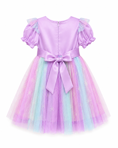 Girls <b>Purple</b> Pastel Tulle Dress With Puff Sleeves Doll Collar A-Line Knee-Length Sweet Style Spring Chiffon Dress - Product Image 1