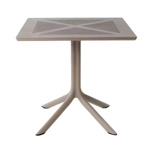 Mesa de Patio Cuadrada de Plástico Perforado con Base de Cuatro Patas y Pedestal Único, Mesa de Bistró para Jardín, Cafetería, Balcón - Product Image 1
