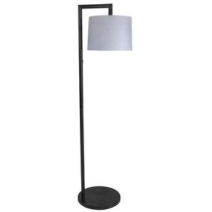 Black Frame Cantilever <b>Floor</b> <b>Lamp</b> with White Fabric <b>Shade</b> | Modern Lighting <b>for</b> Hotel Guest Room Interior - Product Image 1