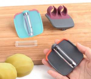 Gadget da cucina intelligente casa in plastica in acciaio inossidabile doppio dito mela frutta pelapatate per patate vegetali - Product Image 3