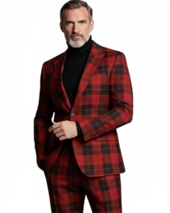 Manteau de Costume Élégant à Carreaux Rouges et Noirs pour <span class=keywords><strong>Homme</strong></span> 2026 – Tenue Formelle et Décontractée de Créateur Moderne et Tendance - Product Image 3