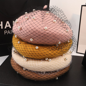 Béret en laine perlée à dentelle, style militaire français, élégant et vintage, pour femme, hiver, vente en gros, Angleterre - Product Image 6