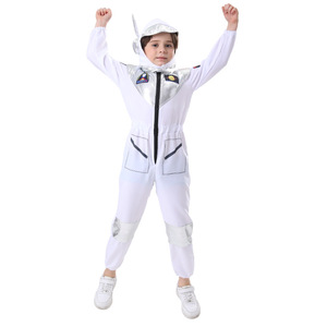 Costume d'astronaute pour enfants, combinaison blanche à manches longues avec poches pour Halloween, fête cosplay, spectacle - Product Image 4
