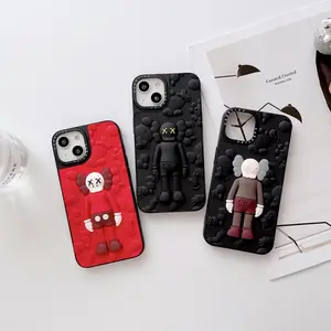 Thương Hiệu Thời Trang 3D Silicone Điện Thoại Di Động Trường Hợp Đối Với iPhone 15 14 13 12 11 Pro Max PC Bạo Động Gấu Đầy Đủ Chống Sốc Cover Quay Lại