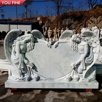 Monument funéraire en marbre blanc sculpté à la main, double cœur d'ange, pour cimetière, fournisseur YOUFINE.