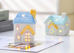 Decorazioni in Ceramica Dipinta all'Ingrosso, Luce Notturna LED a Forma di Stella e Luna, Mini Casa per Tavolo, Decorazioni per Camera da Letto, Regali di Compleanno - Product Image 4