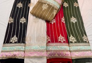 Fournisseur indien de tissu en georgette brodé de luxe, coton imperméable pour robes de mariée à prix de gros - Product Image 5