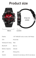 Montre connectée sportive HK87 2024 avec écran AMOLED de 1,43 pouce, appels Bluetooth, mesure de l'oxygène sanguin, batterie de 410 mAh, Reloj Smartwatch