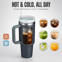Gobelet isotherme en acier inoxydable de 40 oz à double paroi sous vide avec poignée, design convivial pour les grossistes, à large ouverture, pour bière