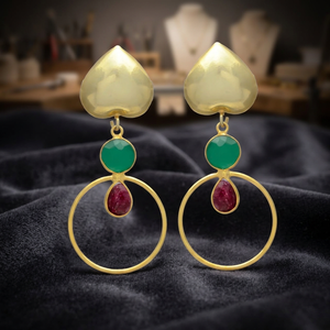 Pendientes Circulares de Aguamarina con Forma de Corazón, Hechos a Mano, Chapados en Oro, Diseño Étnico, Joyería para Compromiso, Boda o Fiesta - Product Image 2