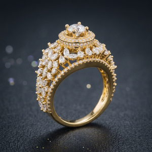 Bague Halo Dôme Marquise Florale de Luxe en Or Rose 14K avec Diamant de Laboratoire, Bague Cocktail, Bijoux Personnalisés OEM - Product Image 1