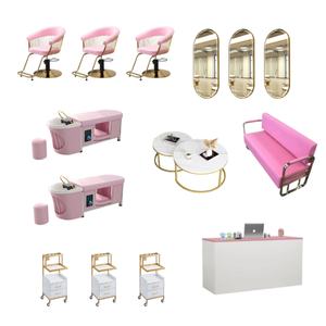Juego de Muebles para Salón de Belleza en Color Rosa, en Oferta, con Silla de Barbero, Espejos, Carrito y Mostrador de Recepción - Product Image 3