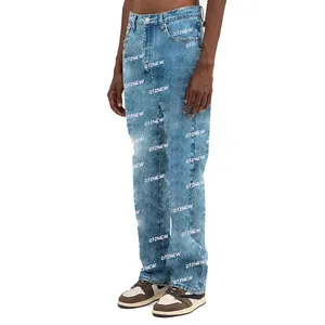 DiZNEW Customized Man Luxury Super Soft Stone Washing Vintage Light Blue Denim Jeans