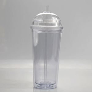 20oz <b>Reusable</b> Double Wall Clear Plastic <b>Straw</b> Cup Portable Student Water Cup Lightweight for School Travel Presents - Product Image 6