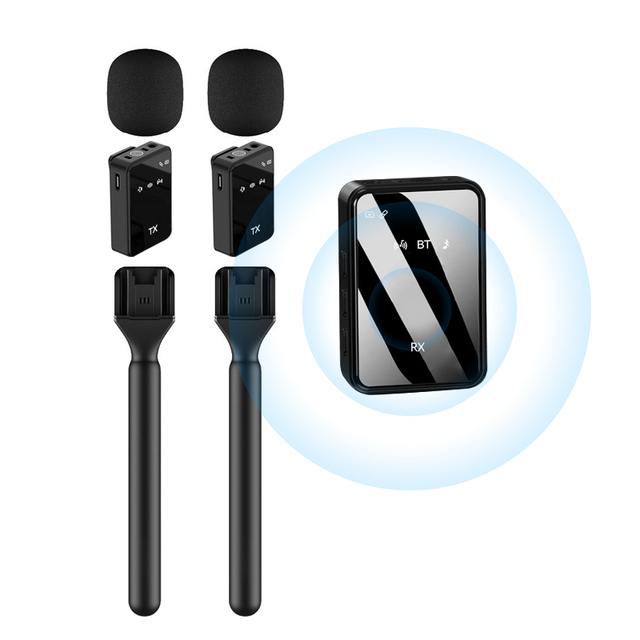 Manufacturer 2.4GHz Wireless Mini Lavalier Kit Plug-Play Recording Microphone Rod Handheld Interview 2Mic Recording Microphone