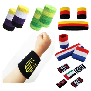 코튼 패브릭 손목 Sweatband 맞춤 자수 로고 스포츠 팔찌 자수 스포츠 테리 팔찌 sweatband