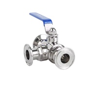 Vanne à boisseau sphérique 3 voies en acier inoxydable SS304/SS316L pour l'industrie laitière, type Tri-Clamp T/L