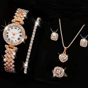 Montres à Quartz en Alliage pour Femmes, Style Antique, Design Diamant, Cadran Romain, Or Rose, 5 ou 2 Pièces, Vente en Gros, Style Simple et Tendance - Product Image 1