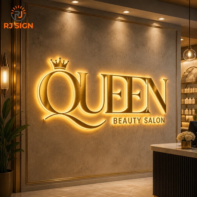 Custom 3D LED Backlit Logo Sign Brushed Stainless Steel Channel Letters Acrylic Front-lit Beauty Salon Sign for Business Sign