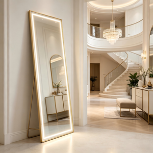 LED Full Length <b>Mirror</b> <b>Gold</b> Metal Frame Floor Standing Full Body <b>Mirror</b> with Dimmable LED Light for Bedroom Hotel - Product Image 5