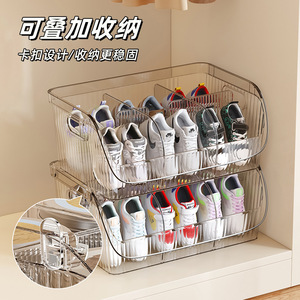 Shoe Storage Box With Dividers Stackable Multi Functional Organizer For Home Use Rectangle Solid Color Standing Type - Product Image 2