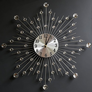 Modern Metal Crystal Wall <b>Clock</b> Silent Quartz Analog Round Single Face <b>Battery</b> Powered Living Room Decor - Product Image 1