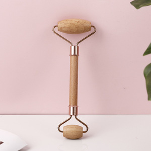 Produk Kecantikan Perawatan Kulit Anti Penuaan Label Pribadi, Alat Penghilang Keriput Kepala Ganda, Rol Pijat Wajah Kayu - Product Image 5