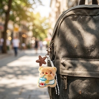 Porte-clés ours en peluche personnalisé avec logo, pendentif mignon pour sac avec breloque étoile et corde tressée pour accessoires de sac à dos pour filles