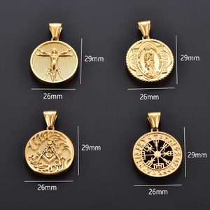 Collier pendentif rond vintage en acier inoxydable pour femmes et hommes, chaîne couleur or, breloques religieuses, accessoires de bijoux en métal DIY - Product Image 2