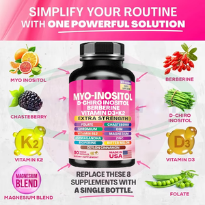 Ausreson OEM – Vente en gros de capsules de suppléments pour femmes : Zinc, Diméthylberbérine, Myo-Inositol, Vitamine D3, K2, D-Chiro Inositol - Product Image 2