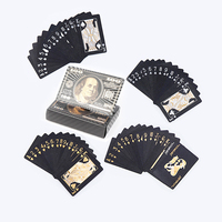 Cartes à jouer personnalisées avec motif dollar américain, imperméables, en plastique noir, avec feuille d'or, pour jeux de casino