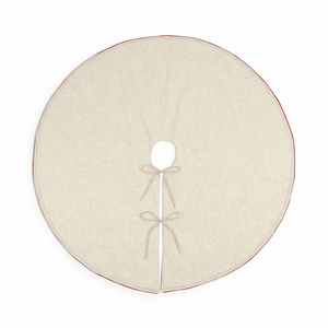 Beige Linen Burgundy Piping 58in Christmas Tree Skirt Weihnachten Rustic Outdoor <b>Xmas</b> Home Decoration Gift - Product Image 3