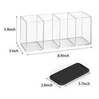 Porte-stylos et organiseur de crayons carré/rectangulaire transparent en acrylique à 4 compartiments avec gobelet transparent