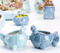 Nouveau pot de fleurs en céramique pour décoration intérieure et jardin, mini-support pour plantes aériennes et succulentes, pot de bureau mignon en forme de baleine, pot de coquillage avec drainage