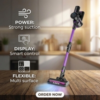 Aspirateur balai sans fil OEM 200W 25Kpa, jusqu'à 50 min d'autonomie, batterie rechargeable pour sols durs, tapis et poils d'animaux