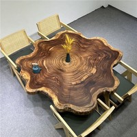 Table de salle à manger en bois de noyer de haute qualité, prix abordable, designs simples, bord brut, bureau, café, restaurant