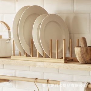 Wooden <b>Dish</b> Rack Plate Display <b>Stand</b> Multi Compartment Solid Wood Kitchen Draining Rack With <b>Stand</b> - Product Image 1