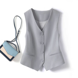 <span class=keywords><strong>Gilet</strong></span> da <span class=keywords><strong>donna</strong></span> <span class=keywords><strong>grigio</strong></span>, nuovo, corto, senza maniche, con scollo a V - Product Image 3