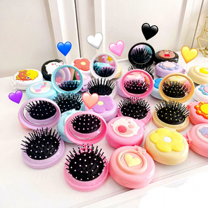 Portable Mini Folding Comb Airbag Massage Round Travel Hair Brush with Mirror Hair Brush With Mirror Makeup Comb Hair Brush