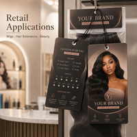 Étiquettes suspendues personnalisées, étiquettes en carton épais entièrement imprimées pour perruques et extensions de cheveux, emballage de marque privée