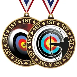 高品质定制金属射箭运动奖牌和奖杯射击俱乐部射箭奖奖牌带丝带