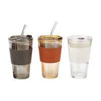 Gobelets à café glacé de 15 oz en gros, gobelets à eau, verres à café, verres à boire, gobelets à café en verre, gobelets à café avec paille et couvercle