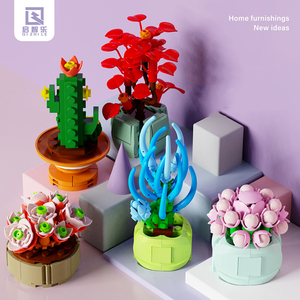 QIZHILE-miniplantas suculentas en maceta para niños, bloques de construcción de Cactus, bonsái, árbol, jardines, modelo de bloques, Juguetes DIY, regalos