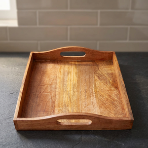 Plateau de service en bois personnalisé, best-seller, avec poignées, qualité supérieure, fait main, solide, compatible lave-vaisselle, écologique, motif floral moderne - Product Image 1