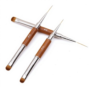 Pinceau à ongles double tête, stylo liner à tête ronde, manche en bois et métal, pinceau professionnel pour manucure et nail art en salon - Product Image 4