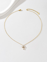 Collier avec pendentif fleur en zircone cubique - Chaîne en acier inoxydable plaqué or - Cadeau classique