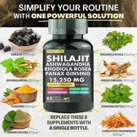 Complément Énergétique OEM à Base d'Extrait de Shilajit, Ashwagandha, Rhodiola Rosea et Racine de Ginseng Panax - Capsules de Ginseng Rouge Coréen Naturel