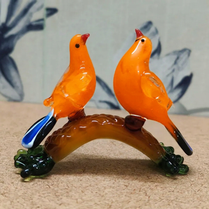 Figurines d'oiseaux en verre soufflé à la main, paire sur branche, décoration artistique, sculpture animale de collection, faite à la main - Product Image 4