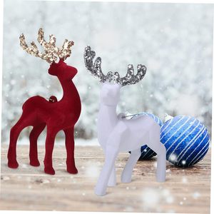 Navidad Flocking Plastic Flashing Reindeer Christmas Reindeer Wooden Elk Ornaments Xmas Holiday Decorations - Product Image 4